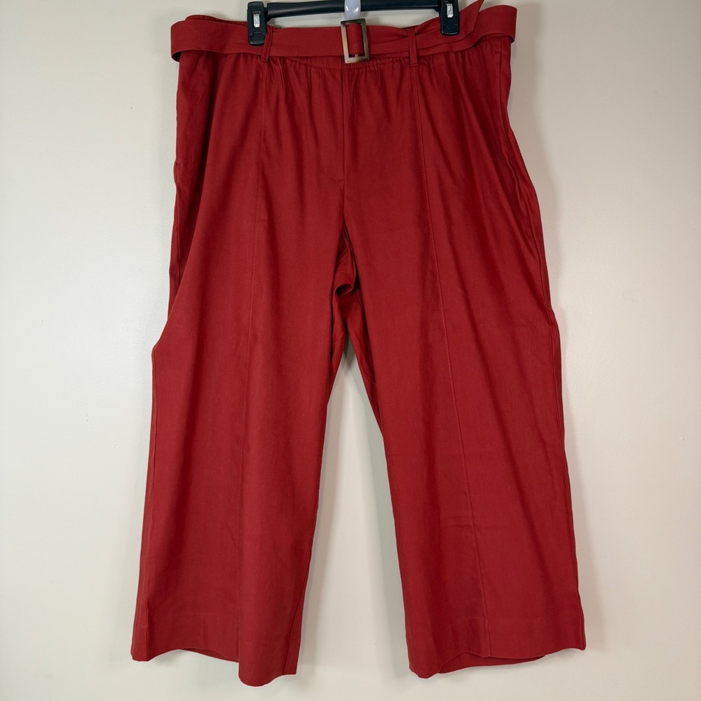 J. Jill Wide Leg Cropped Linen Stretch Pull On Belted Pants Autumn Rust Luxury